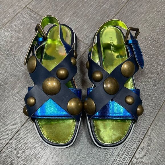 DIESEL Sandals Criss cross Chunky Studs Size 37 US7 Navy - Picture 15 of 15